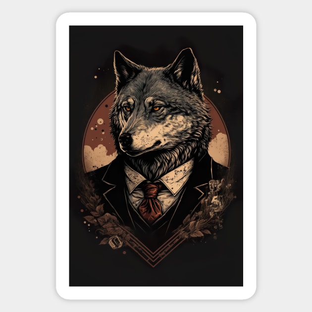 Handsome Wolf portrait wearing a suit Sticker by KoolArtDistrict